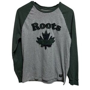 Roots Long Sleeve Raglan Tee Green Gray Plaid Women’s Small